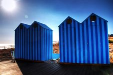 Blue Old Style Beach Huts Stock Photography Blue Old Style Beach Huts Stock Photography
