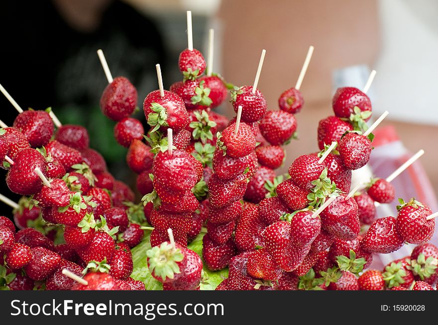 Strawberries on sticks at a corporate event