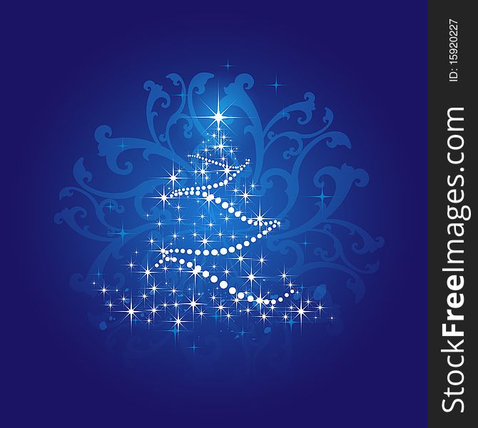 Vector Christmas tree made from snowflakes on a blue background