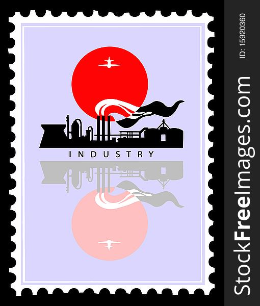 Vector industrial landscape on postage stamps