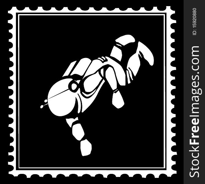 Vector drawing spacemans on postage stamps