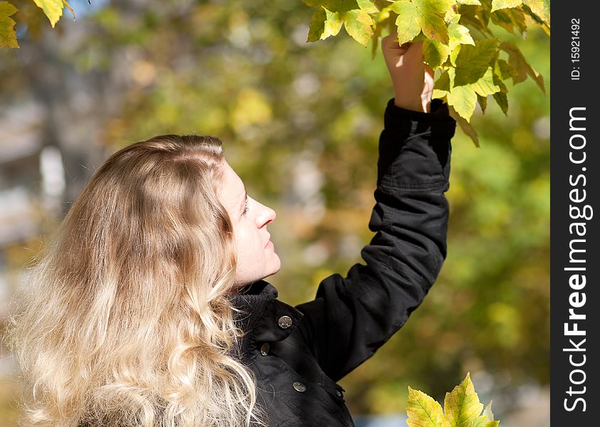 Portrait of Beautiful romantic blonde girl in the autumn park