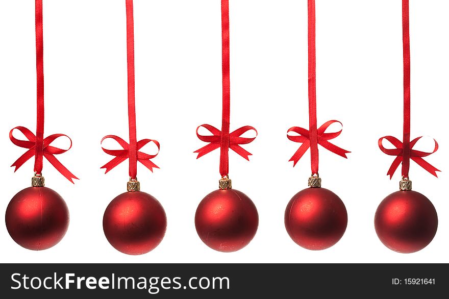 Christmas balls with ribbons and bow on white background. Christmas balls with ribbons and bow on white background
