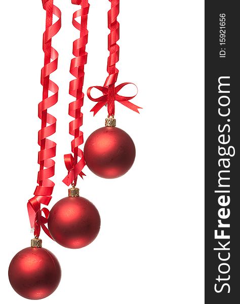 Christmas balls with ribbons and bow on white background. Christmas balls with ribbons and bow on white background