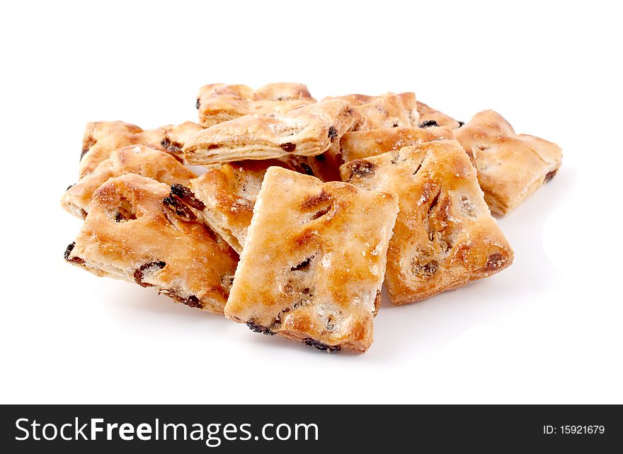 Cookies with raisins on a white background