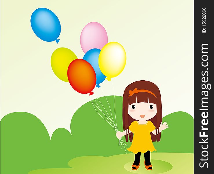 The girl in the field with balloon. The girl in the field with balloon