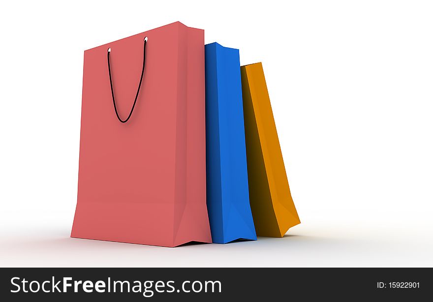 Stand together by pink, blue and yellow shopping bag