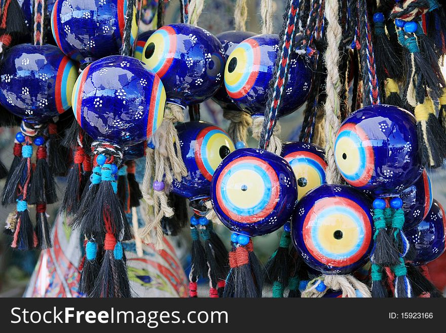 A view of evil eye bead in the bazaar, istanbul, Turkey.