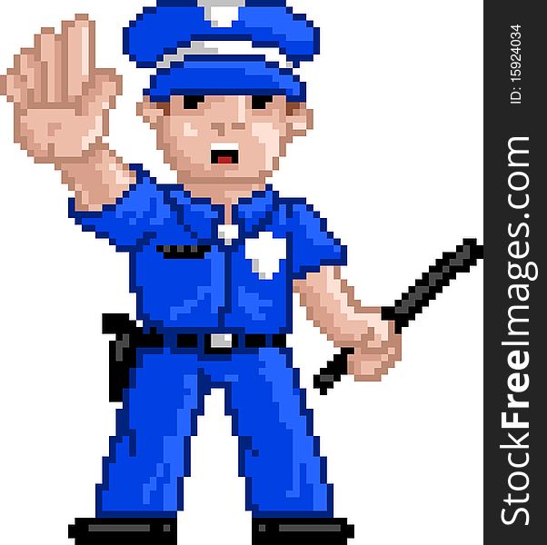 Pixel art Vector illustration of police Officer. Artwork is composed of editable squares. Artwork is clearly and crisply readable in both large and tiny sizes. Pixel art Vector illustration of police Officer. Artwork is composed of editable squares. Artwork is clearly and crisply readable in both large and tiny sizes.