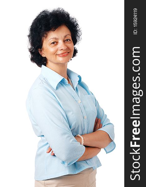 Confident senior woman standing over white background. Confident senior woman standing over white background