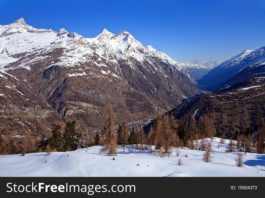 Zermatt City Surrounded By Matterhon Mountain