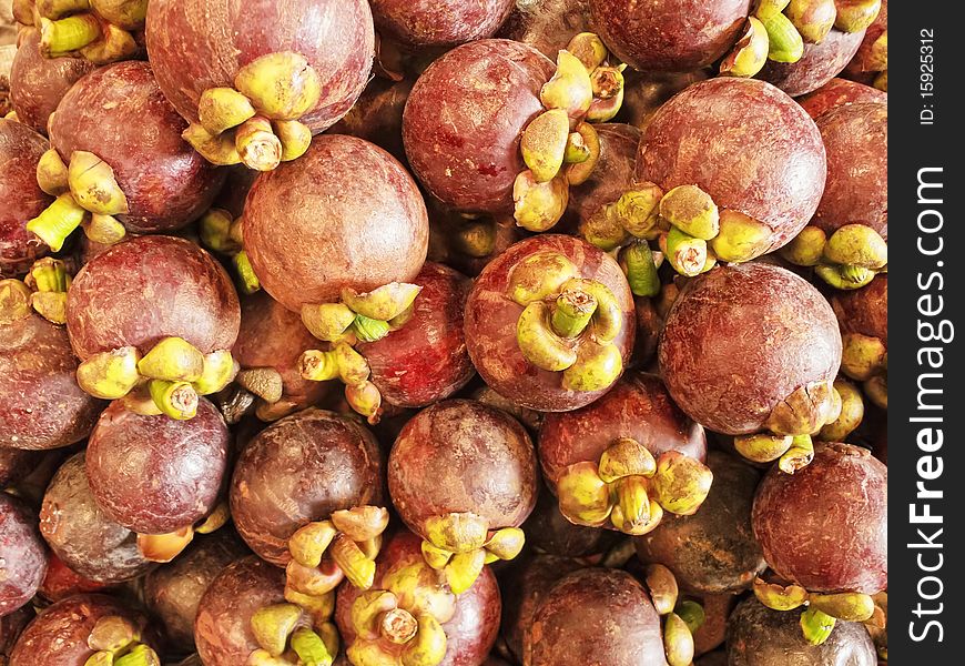 Close up of Mangosteen fruits in an Asian market