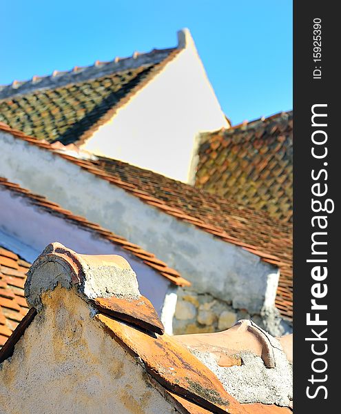 Ancient roof made with tiles in brasov romania