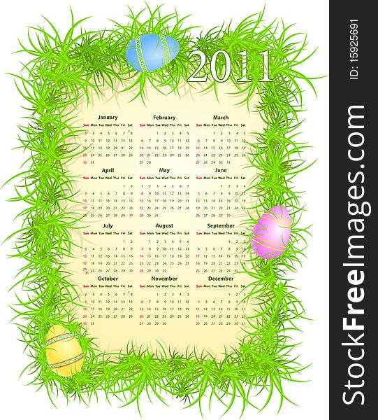 Vector illustration of Easter calendar 2011