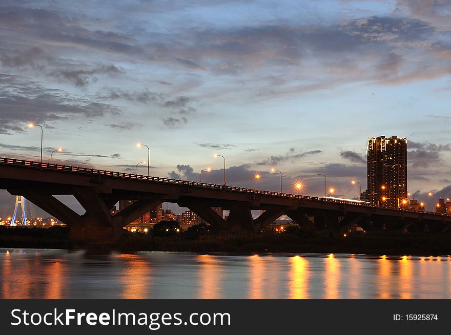 The beautiful sunset at the bridge