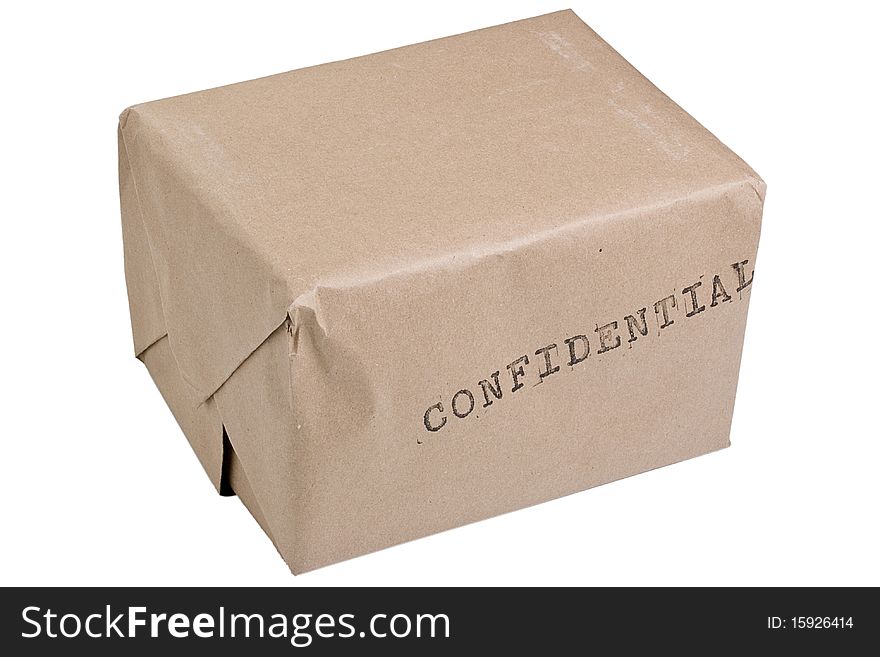 Brown confidential box isolated on a white background.