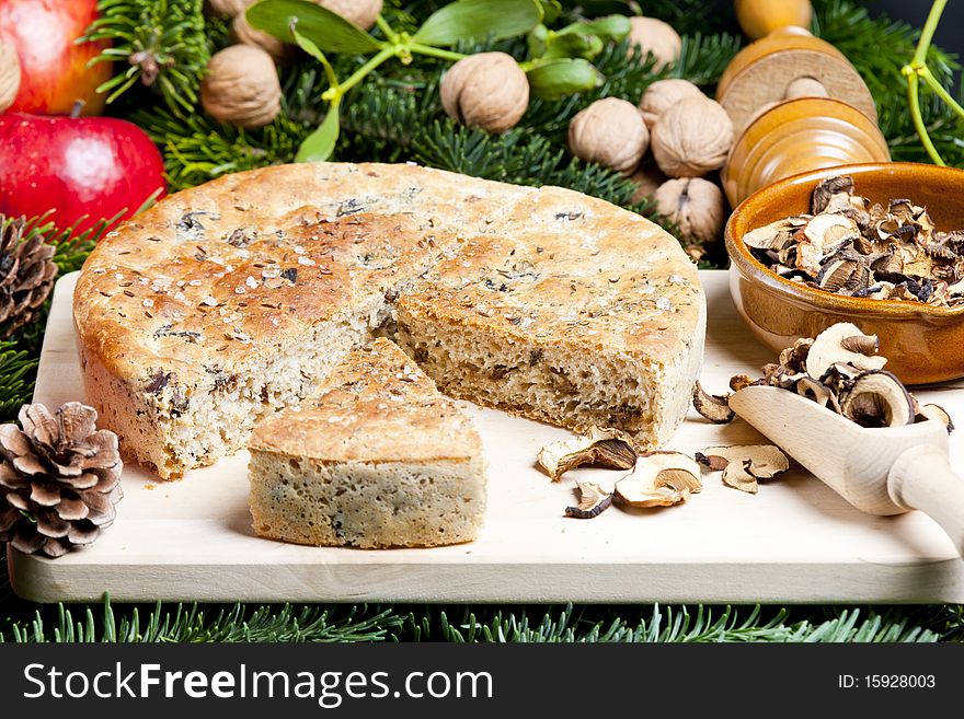 Still life of special Christmas mushroom pastry