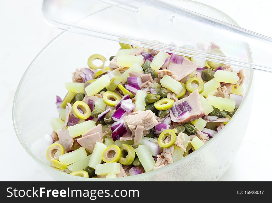 Mediterranean potato salad with tuna fish