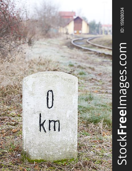 Zero kilometer at railway track