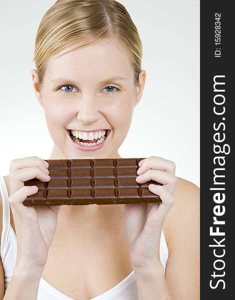 Portrait of woman with chocolate
