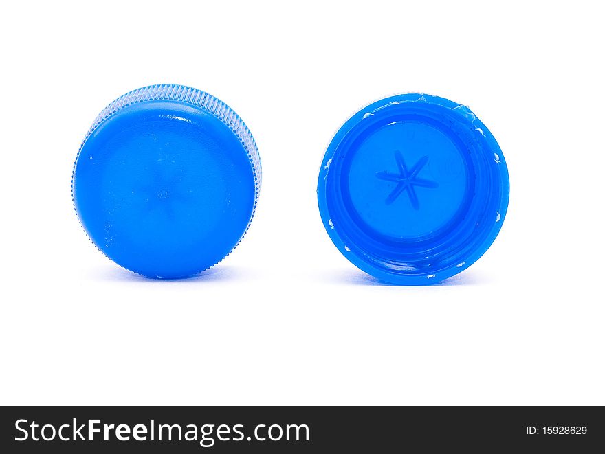 Blue stoppers on white background