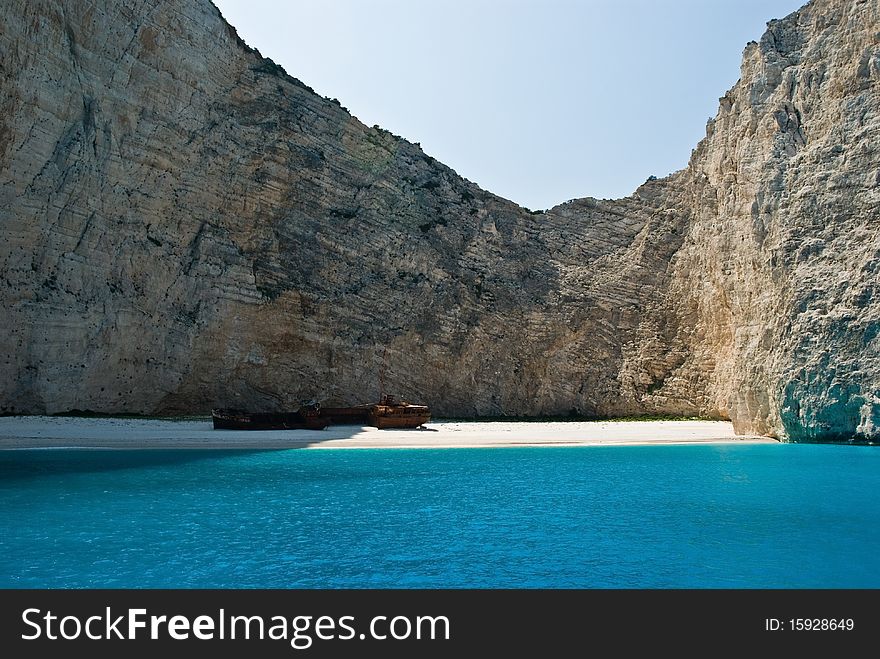 Navagio Beach, or the Shipwreck Bay, an isolated sandy cove on Zakynthos Island - one of the most famous beaches in Greece.