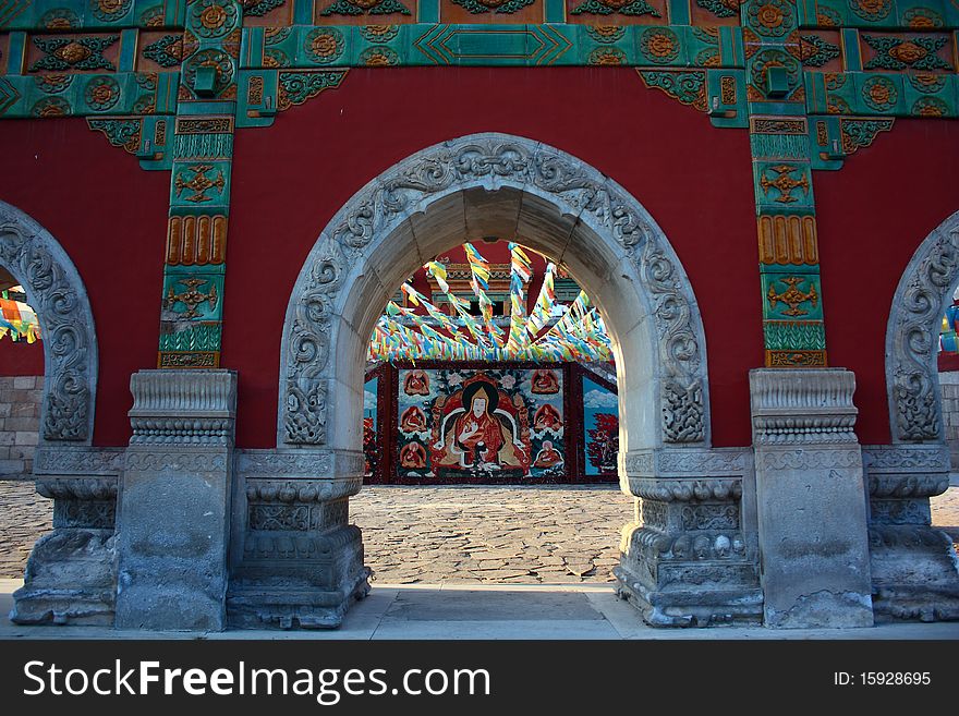 Red temple doors