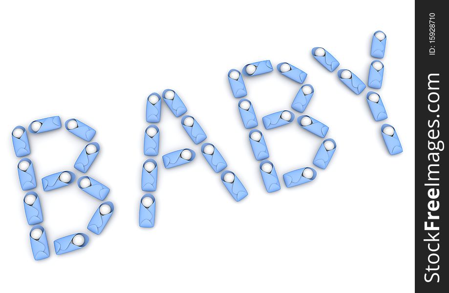 Crowd of tiny 3d babies forming word BABY. Crowd of tiny 3d babies forming word BABY