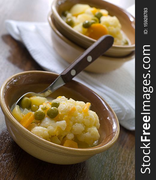 Milks soup with vegetables in bowl. Milks soup with vegetables in bowl