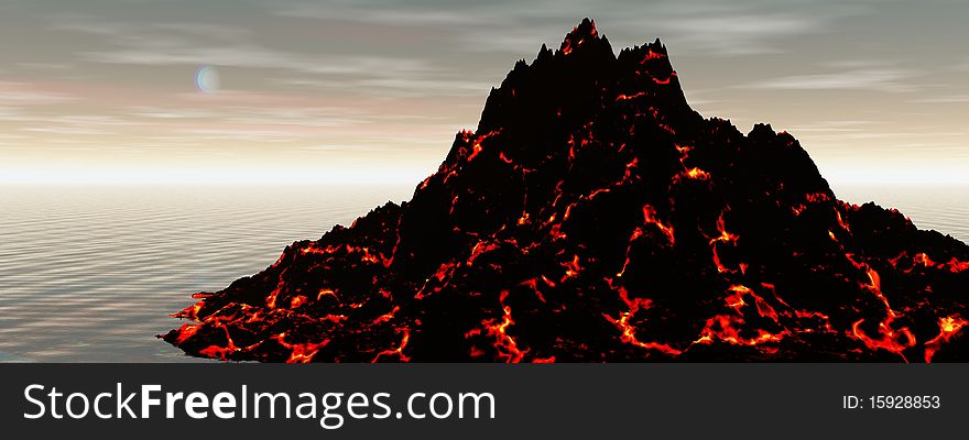 Landscape and volcano black and orange