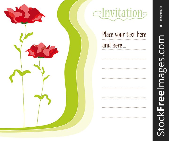 Romantic invitation card design with flowers and copy space for your text.