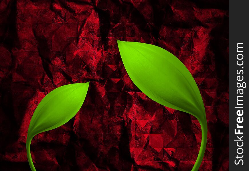 Green Tropical Flower With Red Background  Abstract Nature Background