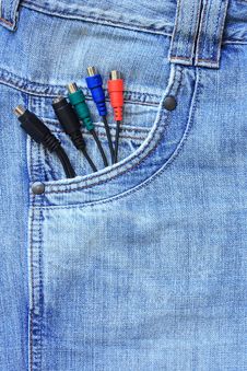 Wires In The Jeans Pocket Stock Photo