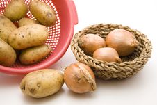Raw Potatoes With Onions Royalty Free Stock Photos