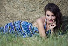 Beautiful Girl Near Haystacks Stock Photo Beautiful Girl Near Haystacks Stock Photo