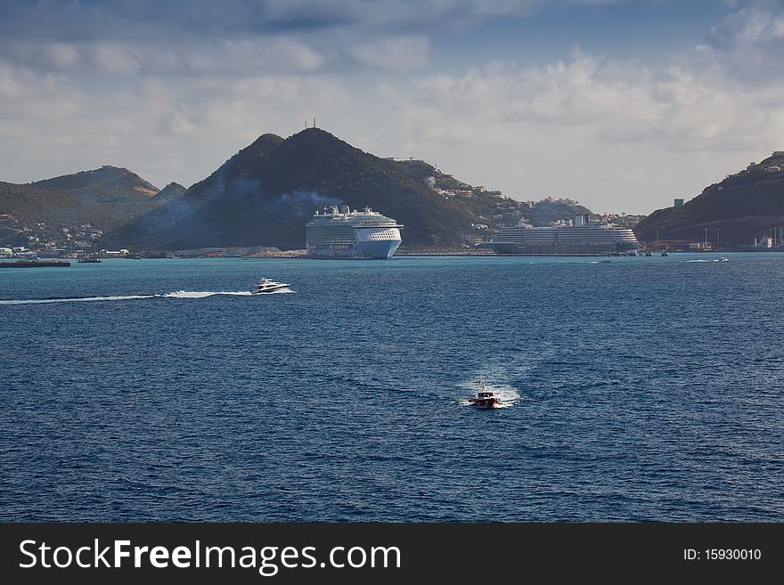 Cruise Ships in Port at St. Maarten, Caribbean