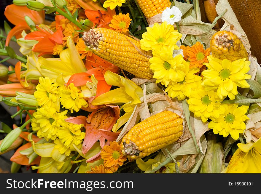 Flowers And Corn Bouquet