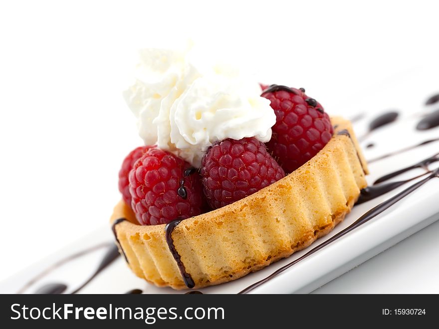 Cake With Raspberry And Whipped Cream