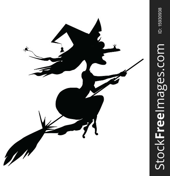 Black witch on a broomstick