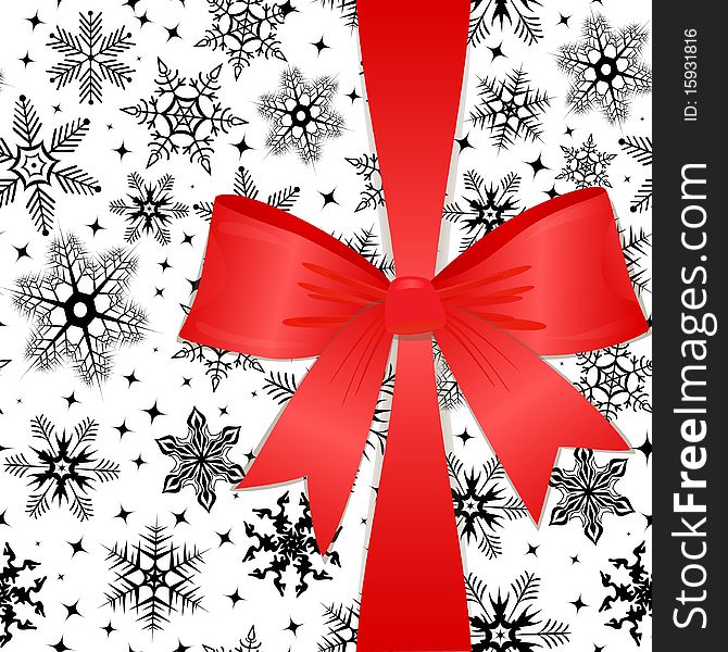 Red bow on a Christmas background. Vector illustration. Red bow on a Christmas background. Vector illustration