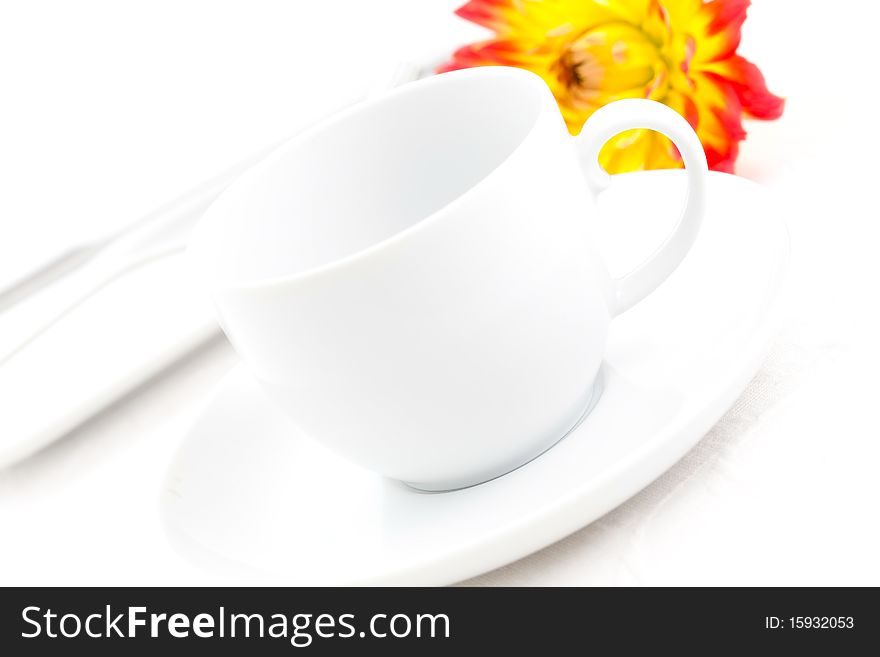 Empty white coffee cup on table. Empty white coffee cup on table