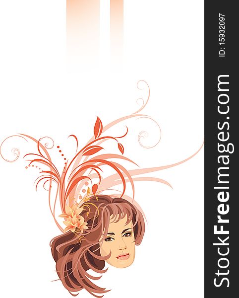 Portrait of beautiful woman with bouquet of lilies in hair. Banner. Illustration. Portrait of beautiful woman with bouquet of lilies in hair. Banner. Illustration