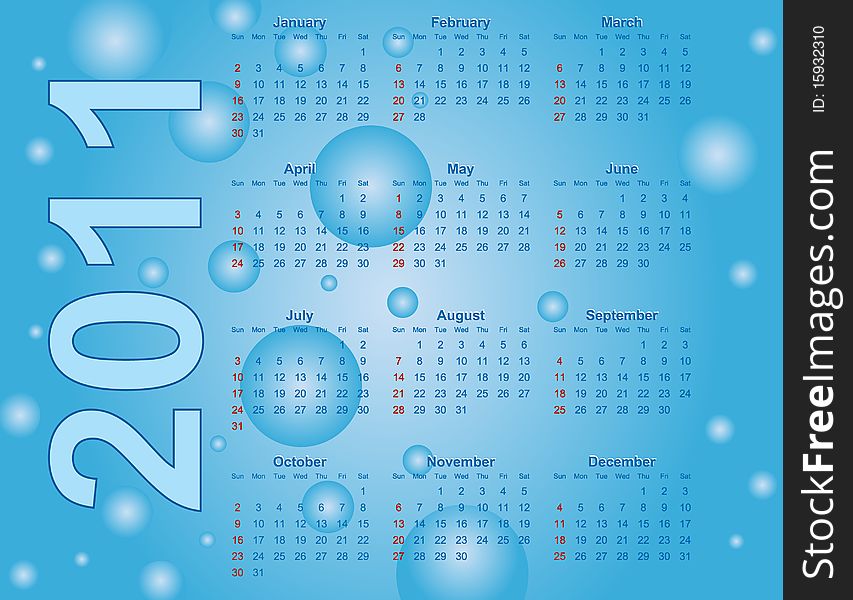 2011 Calendar. Blue abstract background