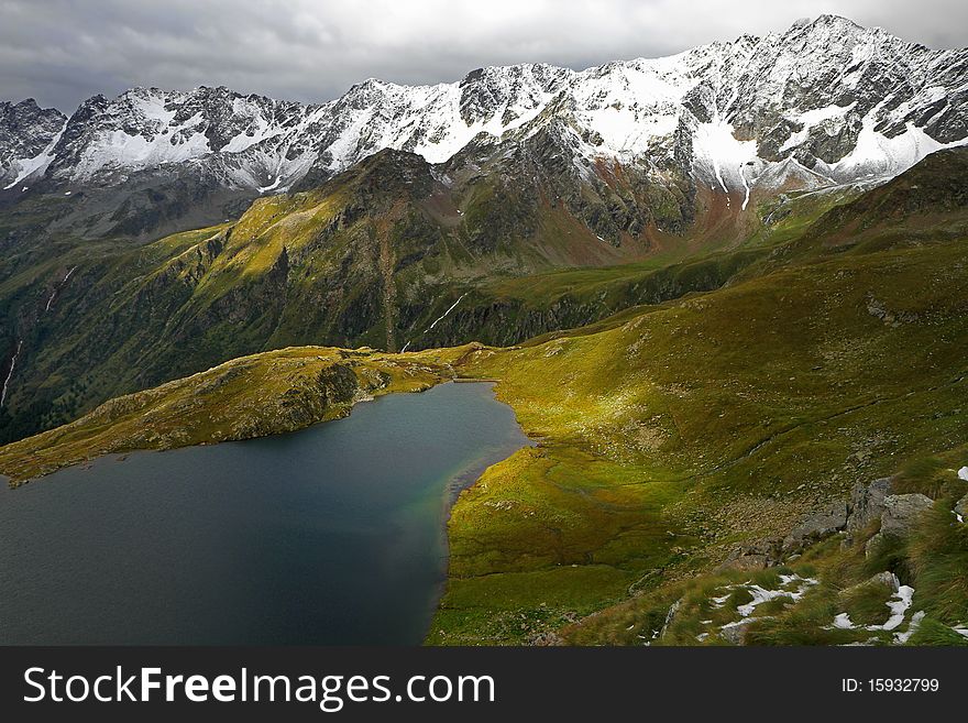 Black Lake at Gavia Pass, Brixia province, Lombardy region, Italy. 2451 meters on the sea