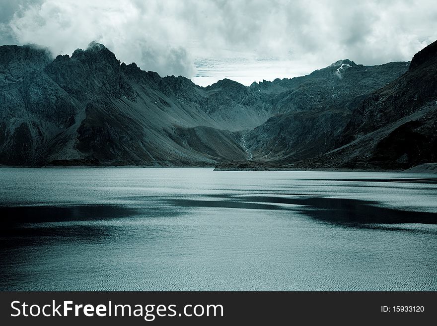 Alpine lake in Austria in monochrome