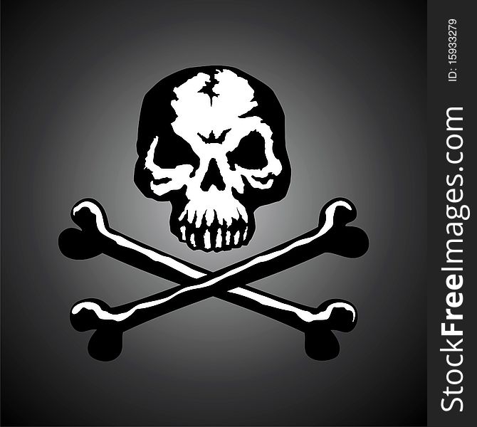 Illustration of a skull with two bones on a dark background