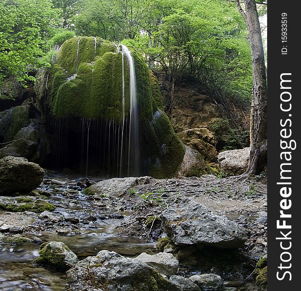 Waterfall Silver stream in Crimea