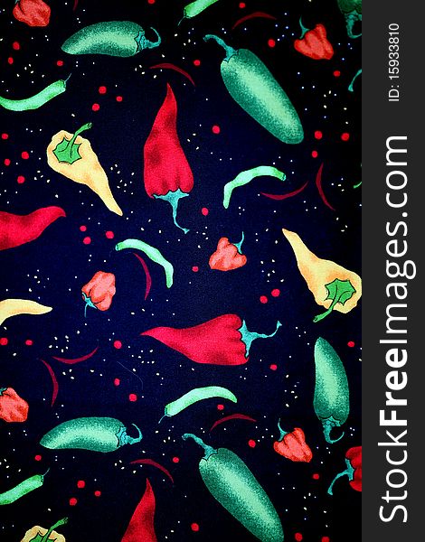 Closeup of red and green hot chili peppers illustrated.