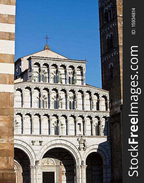 Facade of the cathedral of lucca. Tuscany italy