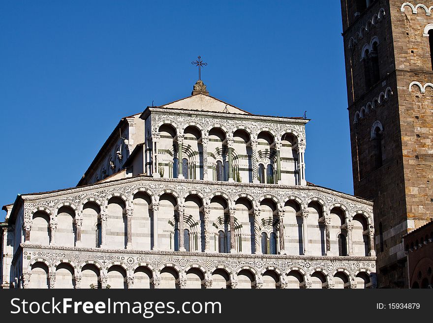 Facade of the cathedral of lucca. Tuscany italy. Facade of the cathedral of lucca. Tuscany italy